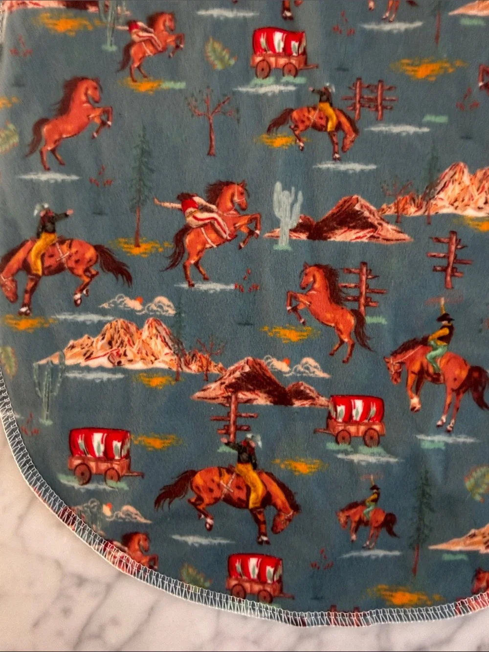 Kids Western Horse Cowboy Print Swaddle and Hat Set Sz 0-3 Mo